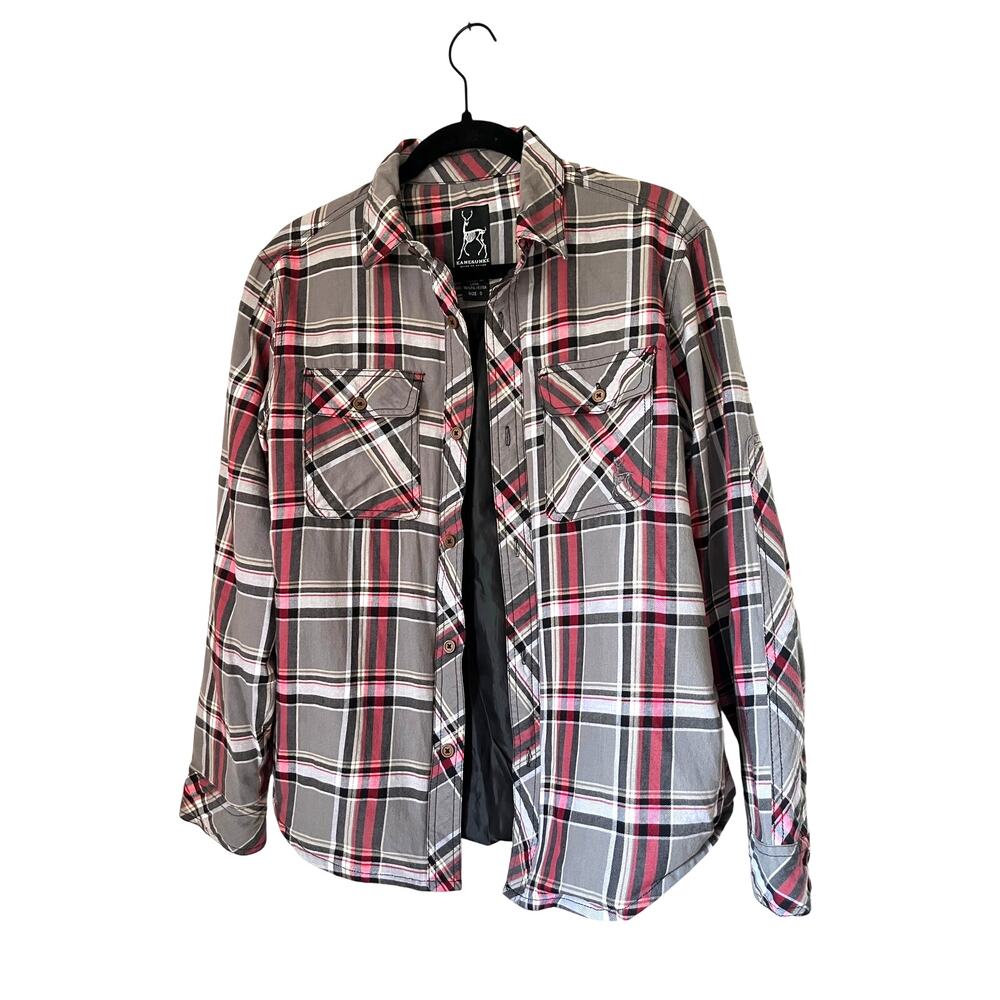 Kane & Unke Men's S Shirt/Jacket Red Black Gray Plaid Moisture Lining Gorpcore